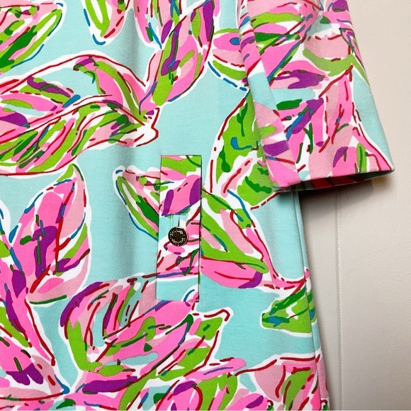 Lilly Pulitzer Charlene Dress Large In the Vias pink green tropical floral shift - Picture 4 of 16